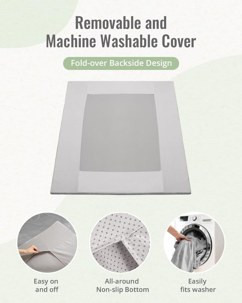 Blissful Diary 1.3" Thick Baby Play Mat, 71x59 Playpen Mat with Removable & Washable Cover, Extra Large Crawling Rug for Floor, Foam Cushion & Non-Slip Backing for Kid, Toddler and Infants, Light Grey - Image 4