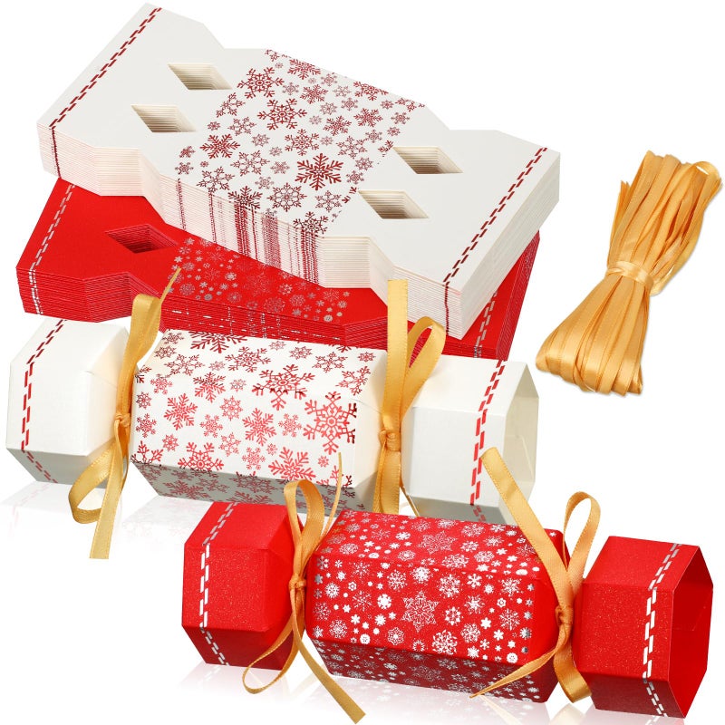 Xinnun 50 Packs Christmas Cracker Kit No Snap Xmas Party Table Favors Snowflake Reindeer DIY Christmas Party Cracker Candy Boxes for Holiday Dinner Decoration Gift Warm Style