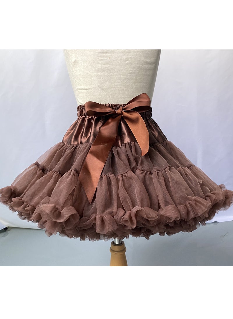 Generic Children's Fluffy Skirt Half Skirt Princess Skirt Brown 