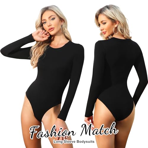 CE' CERDR 5 Pack Long Sleeve Bodysuit for Women Round Neck Casual Stretchy Basic Shirts Crew Neck Body Suits Tops - Image 2