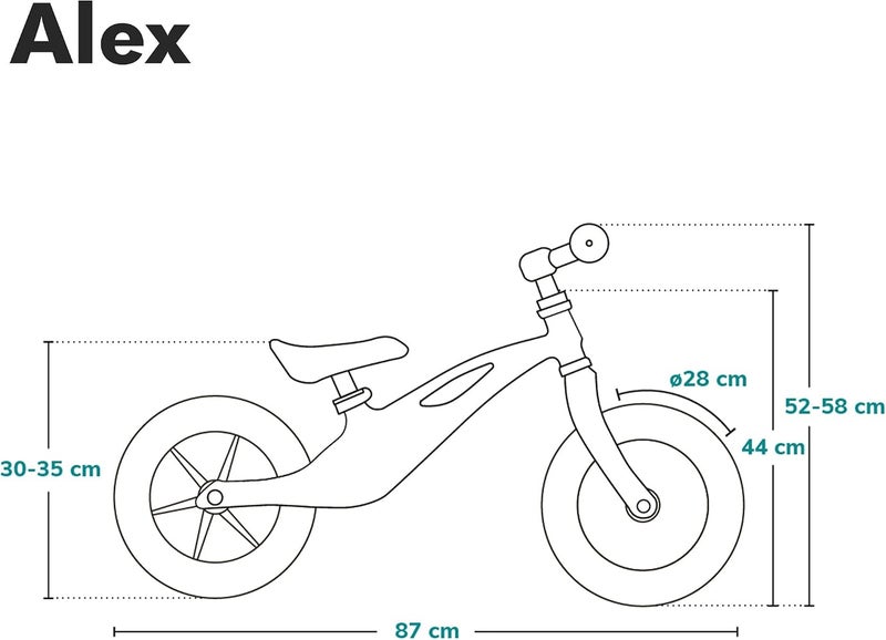 Lionelo Alex Children's Balance Bike up to 30 kg, Adjustable Saddle and Handlebar, 12 Inch Eva, Foam Wheels, Robust Construction, Steering Impact Limiter, EN 71 - Image 2