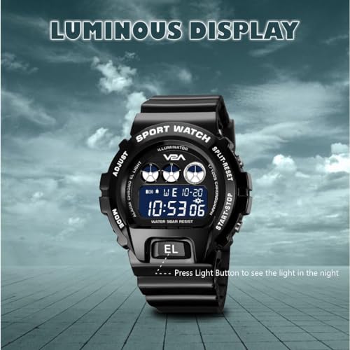 V2A Resin Deep Black Dial Digital Watch for Men and Boys - Sports Watch With Dual Time, Waterproof - Gift for Brother, Husband, Birthday - Black Band - Image 2