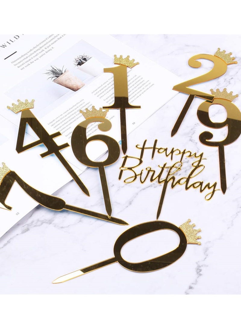 إكسفور عيد ميلاد سعيد لتزيين الكيك بأرقام أكريليك 0-9 تاج  مجموعة من 11 لتزيين لوازم حفلات الحلوى - Image 3