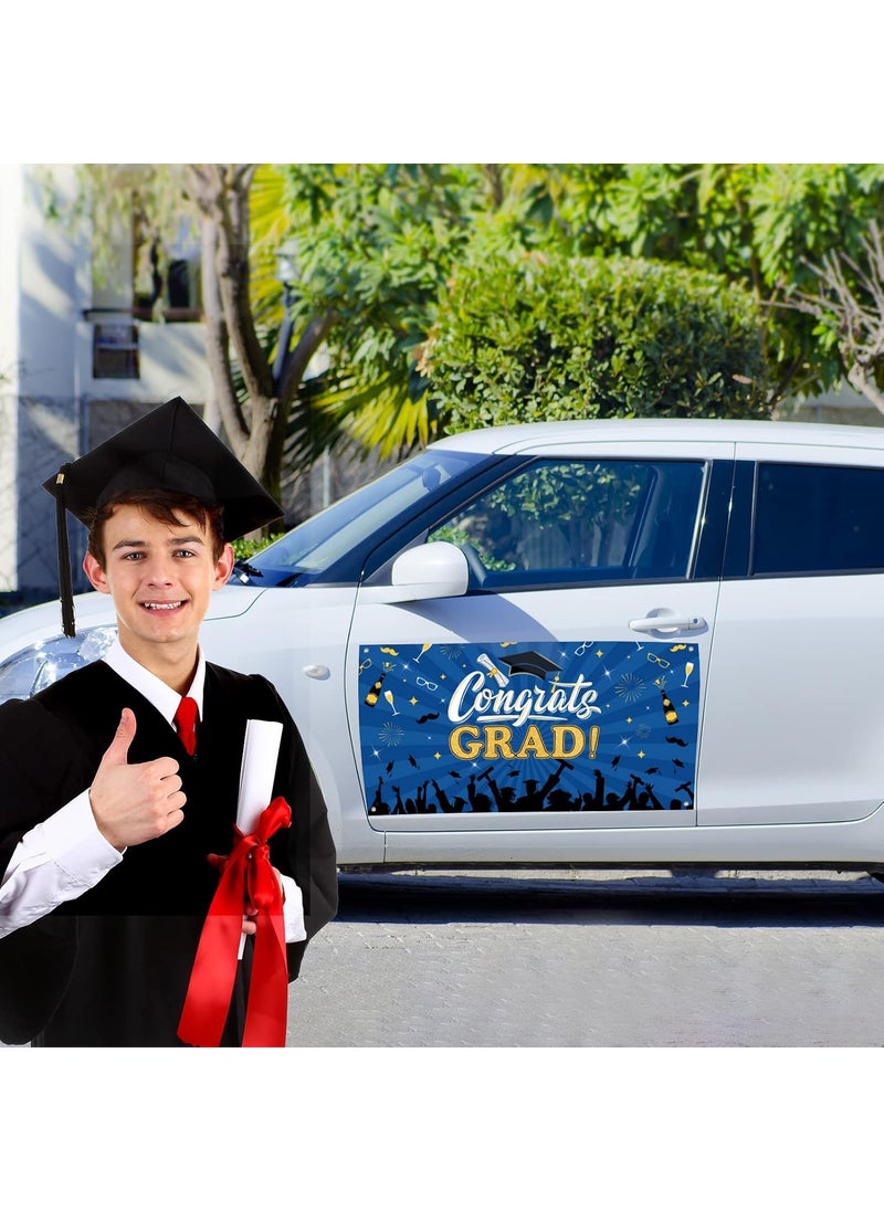 Moukeren Moukeren 2 Pcs 2024 Graduation Car Decorations Graduation Parade Car Banner 40 x 20 Inch Congrats Grad Car Backdrop Banner with Rope and Suckers for Graduation Theme Party SuppliesBlue Series  - Image 5