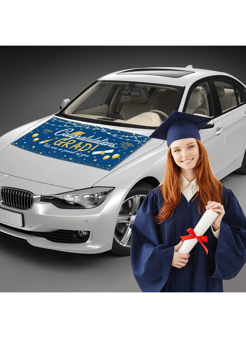 Moukeren Moukeren 2 Pcs 2024 Graduation Car Decorations Graduation Parade Car Banner 40 x 20 Inch Congrats Grad Car Backdrop Banner with Rope and Suckers for Graduation Theme Party SuppliesBlue Series  - Image 4