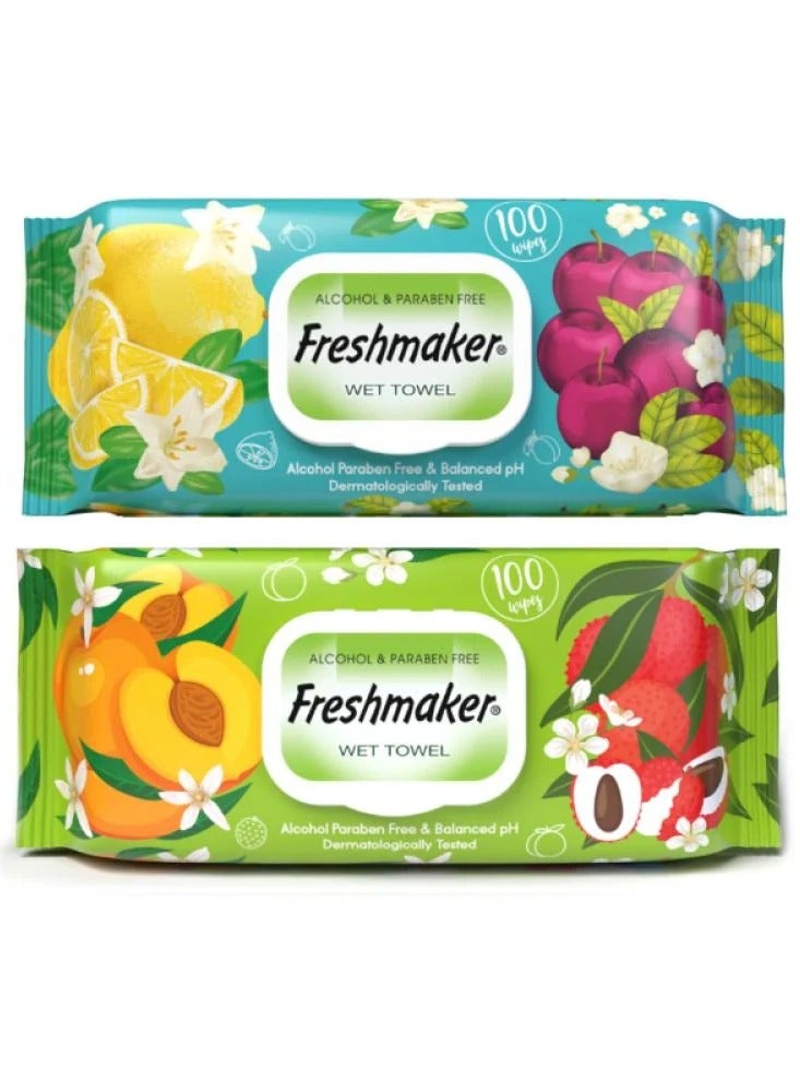Freshmaker مناديل مبللة بالفواكه  100 منديل من 2 قطع 