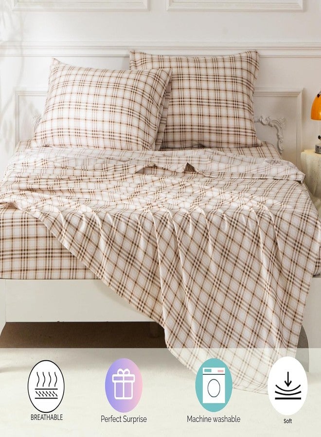 SDY 7PCS Light Beige Plaid Comforter Set Twin, Microfiber Soft Elegant Bohemian Bedding Set for All Season, Twin Size Comforters Set with Comforter, Flat Sheet, Fitted Sheet and Pillowcases & Shams - Image 5