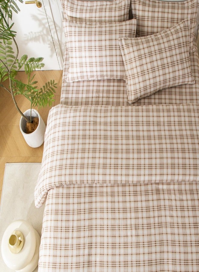 SDY 7PCS Light Beige Plaid Comforter Set Twin, Microfiber Soft Elegant Bohemian Bedding Set for All Season, Twin Size Comforters Set with Comforter, Flat Sheet, Fitted Sheet and Pillowcases & Shams - Image 2