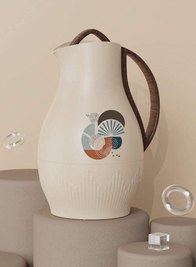 GAZELLA Plastic Tea/Coffee Flask 1 Liter Beige/Brown, Borosilicate Glass Inside - Image 2