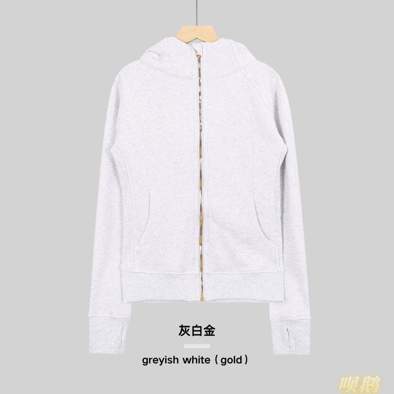 Women's Slim Fit Full-Zip Hooded Fleece Jacket Breathable Cotton Blend Embroidered Yoga Sports Autumn Winter - Image 1