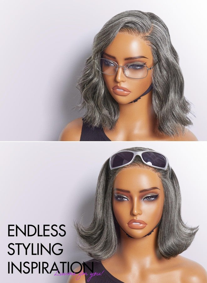 LUVME HAIR 10'' Grey Salt & Pepper Bob Wig Blunt Cut Bob Wig Pre Cut Glueless Wigs Glueless Lace Front 10 Inches Bob, Pre Cut Plucked Hd Lace Short Wig Ready To Go Natural Color Straight Side Part - Image 5