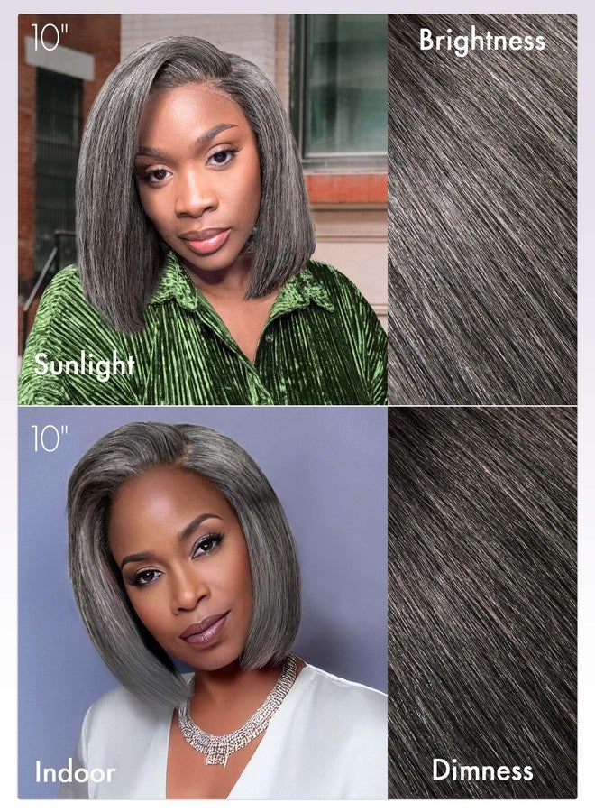 LUVME HAIR 10'' Grey Salt & Pepper Bob Wig Blunt Cut Bob Wig Pre Cut Glueless Wigs Glueless Lace Front 10 Inches Bob, Pre Cut Plucked Hd Lace Short Wig Ready To Go Natural Color Straight Side Part - Image 4