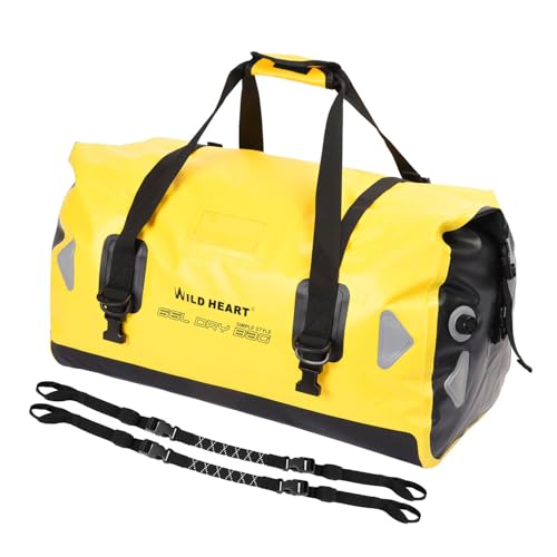 WILD HEART Waterproof Motorcycle Duffel Dry Bag PVC500D Double-bottom With Rope Straps and Inner Pocket 40L 66L 100L for Kayaking/Camping/Boating/Motorcycle/Hiking/Surfing (66L,Yellow) - Image 1