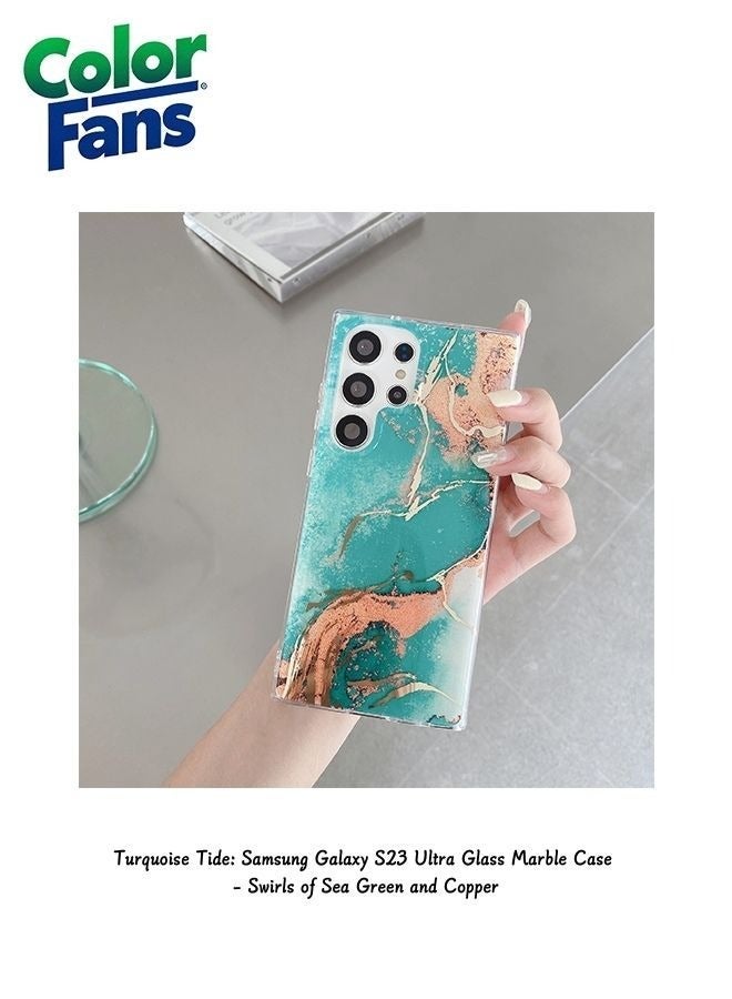 Color Fans Turquoise Tide: Samsung Galaxy S23 Ultra Glass Marble Case - Swirls of Sea Green and Copper