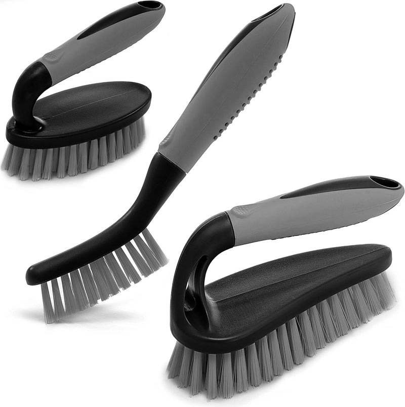 Trazon Scrub Brush Set of 3pcs - Cleaning Shower Scrubber with Ergonomic Handle and Durable Bristles - Grout Cleaner Brush - Scrub Brushes for Cleaning Bathroom/Shower/Tile/Kitchen/Floor/Bathtub/Carpet - Image 1