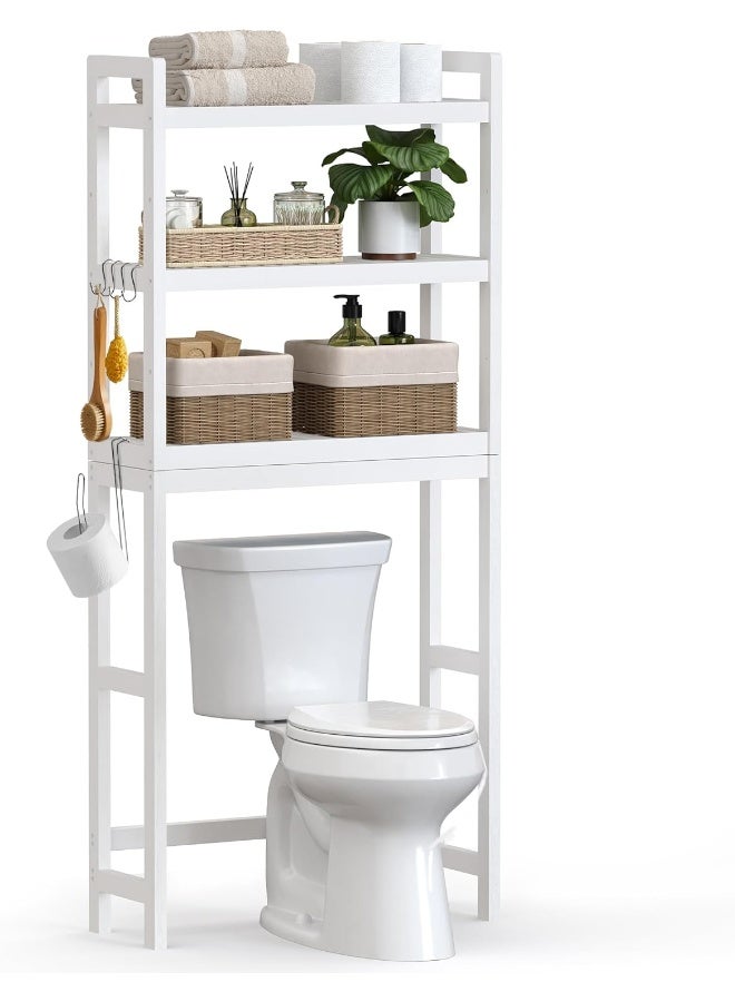 سونمجز وحدة تخزين فوق المرحاض، منظم حمام من الخيزران بثلاث طبقات مع أرفف قابلة للتعديل، رف مرحاض متعدد الوظائف، سعة تحميل ثابتة 15 كج لكل طبقة، سهل التجميع، أبيض 63 × 170 × 26 سم - Image 2