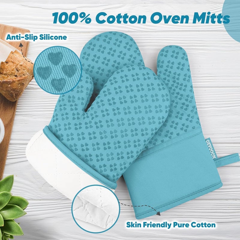 Qevooon Oven Mitts and Pot Holders 4 Sets, Heat Resistant 500 ℉ Oven Mitt and Pot Holder,Oven Glove&Potholders with Non-Slip Silicone Surface,Kitchen Essentials for Cooking/Baking/BBQ-Lake Blue - Image 3
