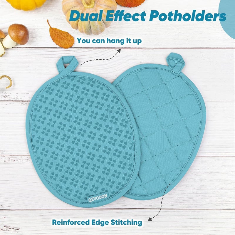 Qevooon Oven Mitts and Pot Holders 4 Sets, Heat Resistant 500 ℉ Oven Mitt and Pot Holder,Oven Glove&Potholders with Non-Slip Silicone Surface,Kitchen Essentials for Cooking/Baking/BBQ-Lake Blue - Image 4