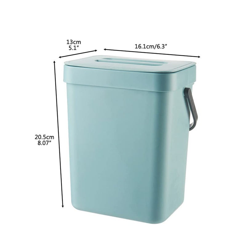سلة سماد صغيرة للمطبخ بغطاء 3 لتر، سلة نفايات المطبخ، حاوية سطح العمل المنزلية، سلة قمامة معلقة صغيرة لسماد النفايات، رمادي أزرق، 3 لتر: 16.1*13*20.5 سم - Image 2