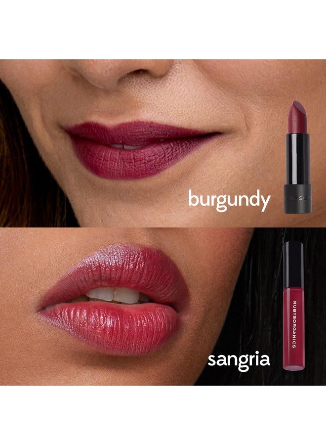 روبيز أورجانيك مجموعة هدايا تجميل الشفاه من روبي أورجانيكس - مجموعة كومبو من أحمر الشفاه وملمع الشفاه Timeless Reds، مرطبة، تدوم طويلاً، غير لزجة ولا تسبب الجفاف، ذات ملمس لامع، مكياج شفاه طبيعي - بورجوندي وسانجريا - Image 3