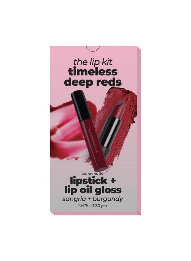 روبيز أورجانيك مجموعة هدايا تجميل الشفاه من روبي أورجانيكس - مجموعة كومبو من أحمر الشفاه وملمع الشفاه Timeless Reds، مرطبة، تدوم طويلاً، غير لزجة ولا تسبب الجفاف، ذات ملمس لامع، مكياج شفاه طبيعي - بورجوندي وسانجريا - Image 4