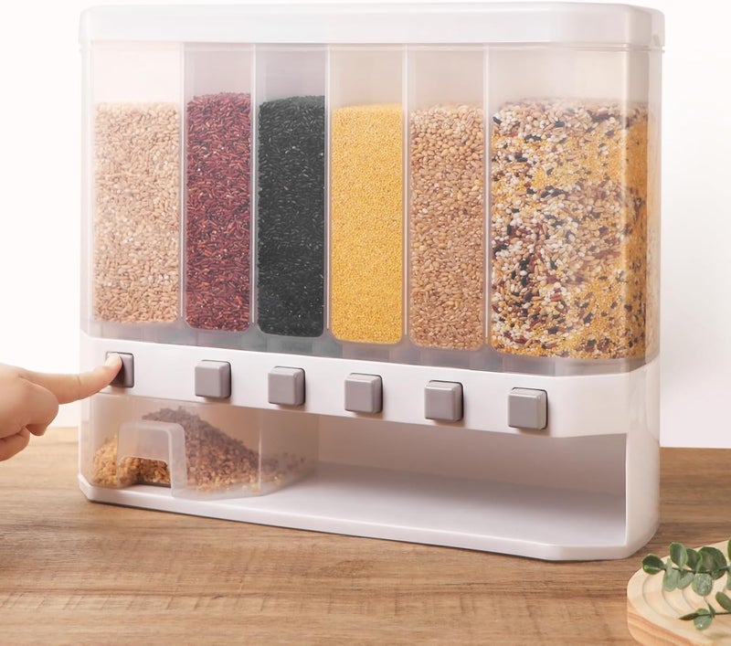 CLOUDHOME WallMounted Dry Food Dispenser 6Grid Cereal Dispensers Kitchen Food Storage Container Grain For KitchenHome - Image 1