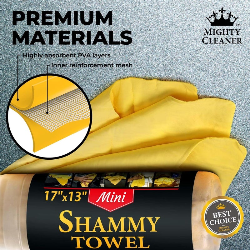 Mighty Cleaner Premium 2pk Mini +1 Free Shammy Cloth for Car Drying - 17”x13” - Super Absorbent Chamois Towel for Car - Scratch-Free, Reusable & Soft Cleaning Towel - Image 4