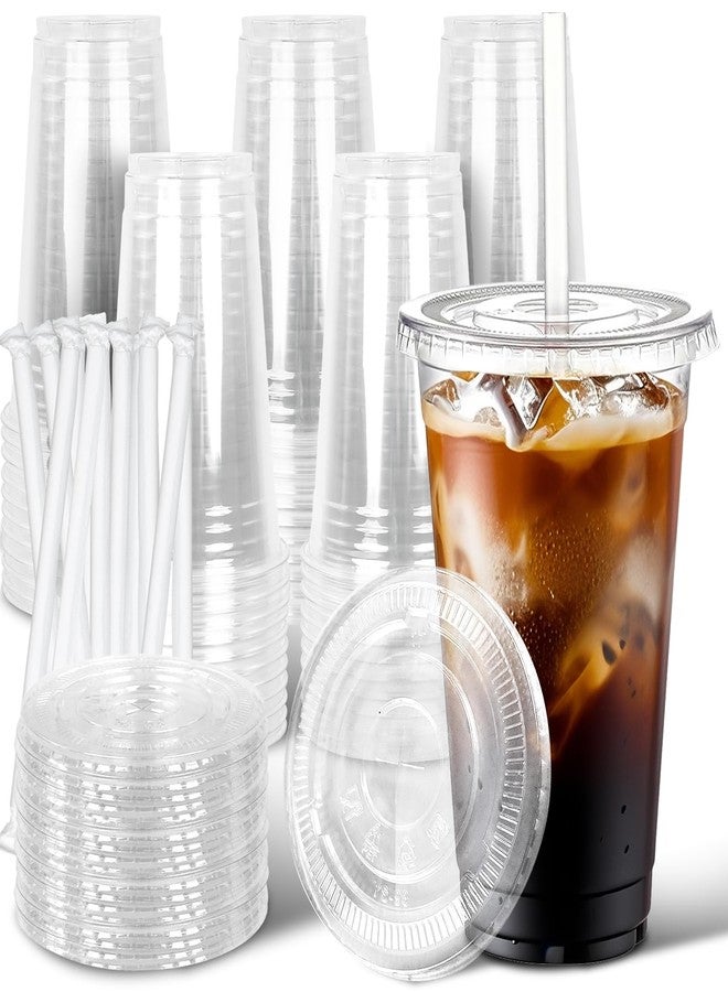Ginkgo 50 Pack 20 oz Plastic Iced Coffee Cups with Lids and Straws, Clear Disposable To Go Cups for Coffee, Cold Drinks, Smoothie and Coffee Bar Accessories - Image 1