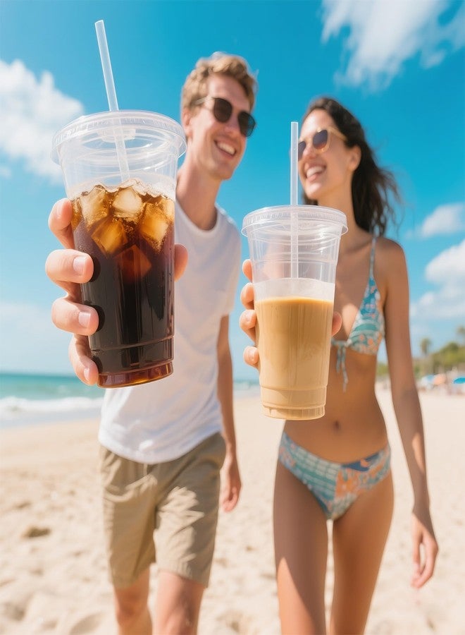 Ginkgo 50 Pack 20 oz Plastic Iced Coffee Cups with Lids and Straws, Clear Disposable To Go Cups for Coffee, Cold Drinks, Smoothie and Coffee Bar Accessories - Image 5