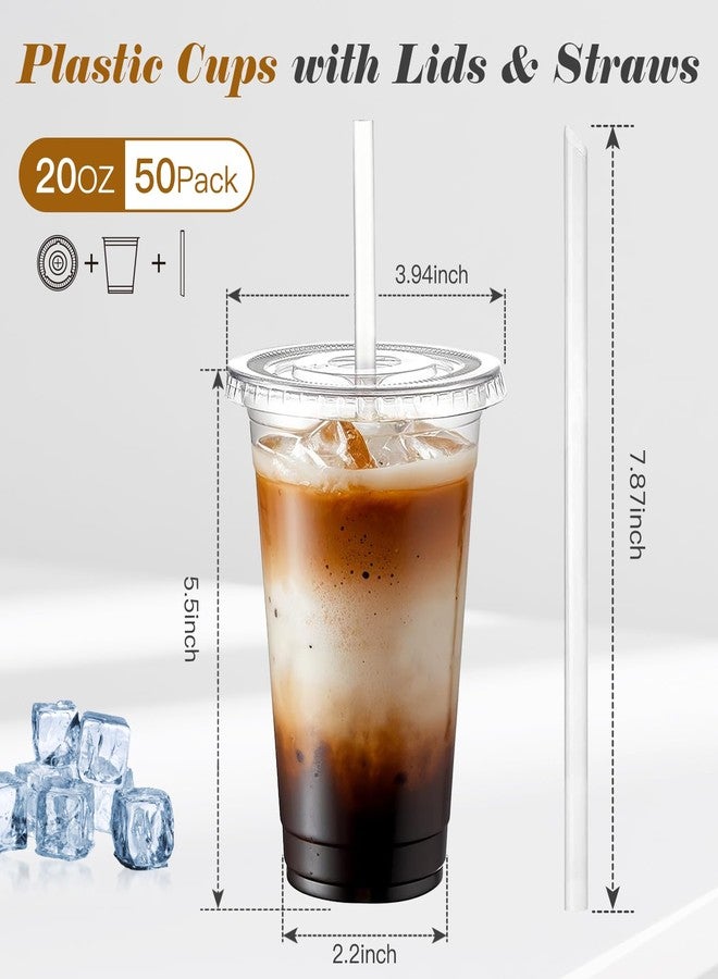 Ginkgo 50 Pack 20 oz Plastic Iced Coffee Cups with Lids and Straws, Clear Disposable To Go Cups for Coffee, Cold Drinks, Smoothie and Coffee Bar Accessories - Image 2