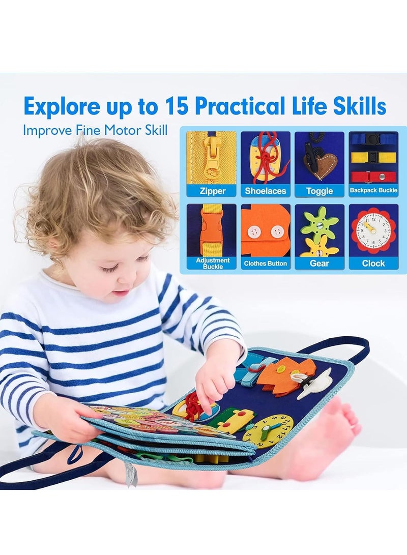 Busy Board Montessori Toy for 1-4 Year Old Toddlers, Sensory Activity Board for Preschool Learning, Educational Learning for Fine Basic Dress Motor Skills,Travel Toys Gift for Boys Girls - Image 4