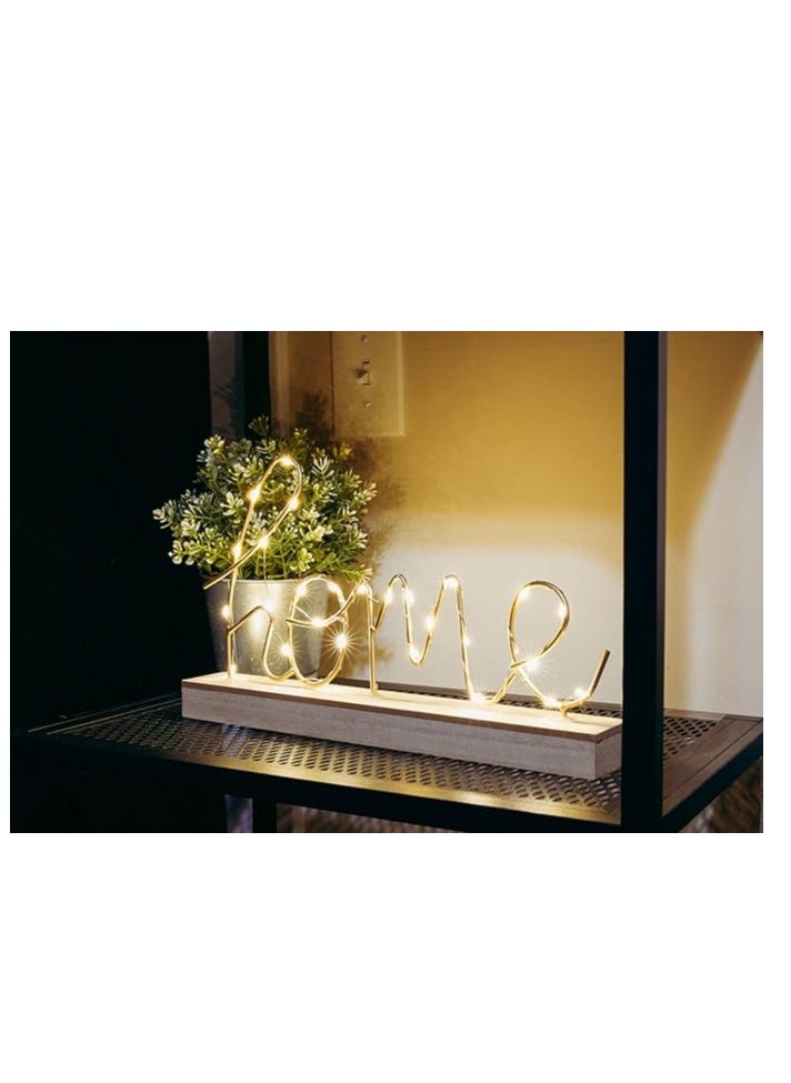 ماركة غير محددة مصباح زخرفي بعلامة LED على شكل كلمة "Home" لعرض الطاولة أو الرف أو الرف؛ قاعدة خشبية وأحرف ذهبية مضيئة؛ غرفة المعيشة الحديثة في المزرعة، غرفة النوم، تزيين الطاولة؛ ديكور غرفة LED يعمل بالبطارية  - Image 2