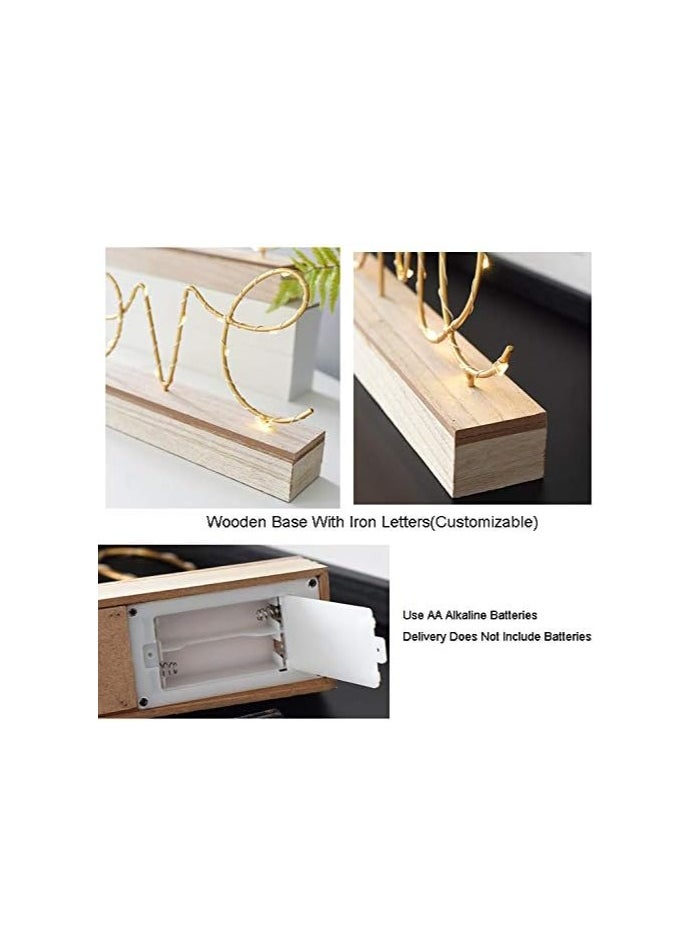 ماركة غير محددة مصباح زخرفي بعلامة LED على شكل كلمة "Home" لعرض الطاولة أو الرف أو الرف؛ قاعدة خشبية وأحرف ذهبية مضيئة؛ غرفة المعيشة الحديثة في المزرعة، غرفة النوم، تزيين الطاولة؛ ديكور غرفة LED يعمل بالبطارية  - Image 3