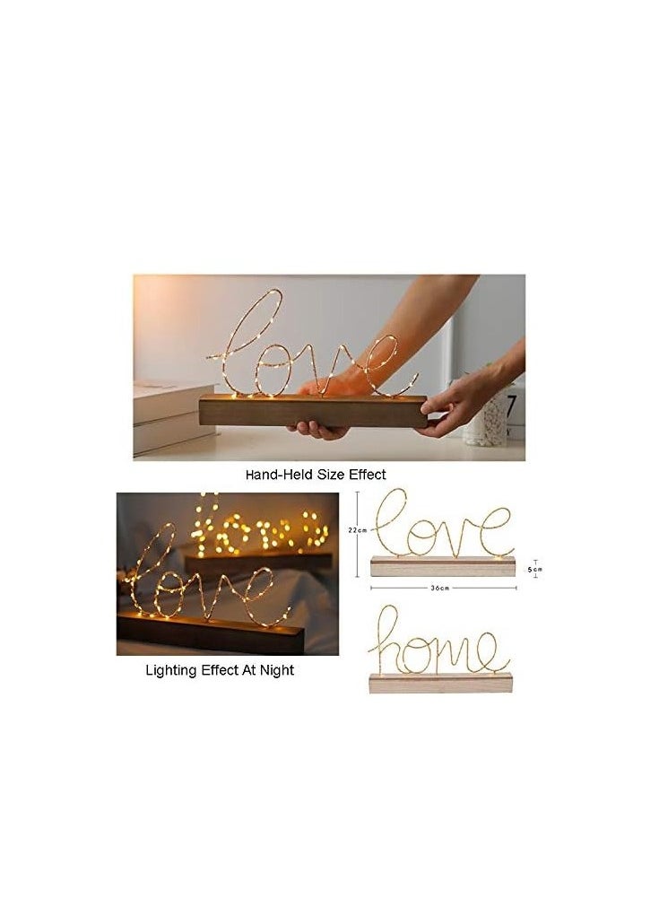 ماركة غير محددة مصباح زخرفي بعلامة LED على شكل كلمة "Home" لعرض الطاولة أو الرف أو الرف؛ قاعدة خشبية وأحرف ذهبية مضيئة؛ غرفة المعيشة الحديثة في المزرعة، غرفة النوم، تزيين الطاولة؛ ديكور غرفة LED يعمل بالبطارية  - Image 4