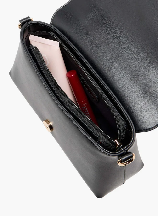 Paprika Solid Crossbody Bag with Detachable Strap and Flap Closure