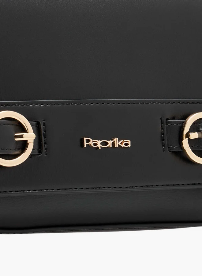 Paprika Solid Crossbody Bag with Detachable Strap and Flap Closure