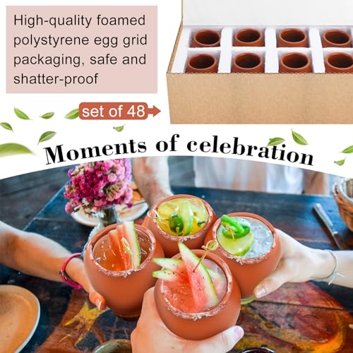 Gejoy 48 Pcs Cantaritos de Barro 3oz Mini Mexican Clay Shot Glasses for Tequila, Margaritas, Mojitos Handmade Pottery Cups for Taco Tuesday Fiesta Bar Party Decor(48 Pcs) - Image 4