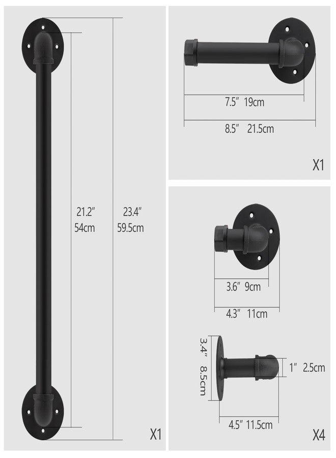 UNI-DRAIN 18in Industrial Pipe Bathroom Hardware 5 pcs in One Set Wall Mounted Bathroom Accessories Kit for Hand Towel Bar, Toilet Paper Holder, 3 pcs Robe Towel Hooks, Matte Black - Image 2