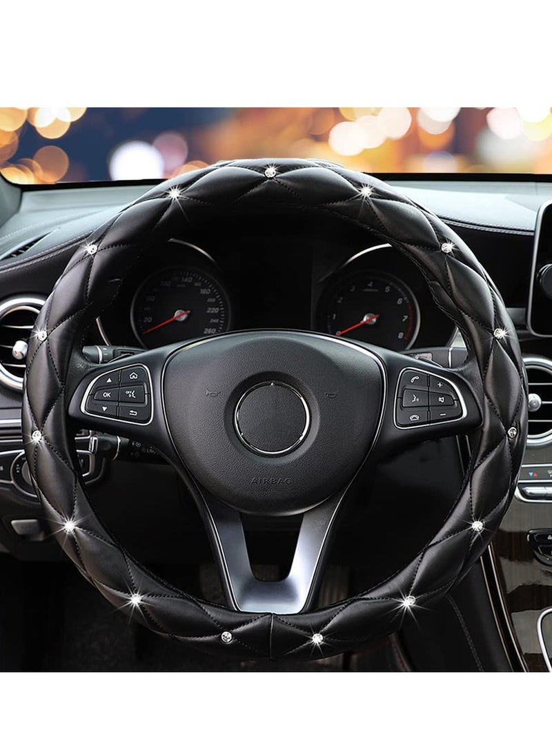 SYOSI Car Steering Wheel Cover, Diamond Soft Leather Anti-Slip Steering Wheel Cover, Steering Wheel Protector with Bling Crystal Rhinestones Soft Interior Accessories, for Women Girls, Universal 15 Inch - Image 2