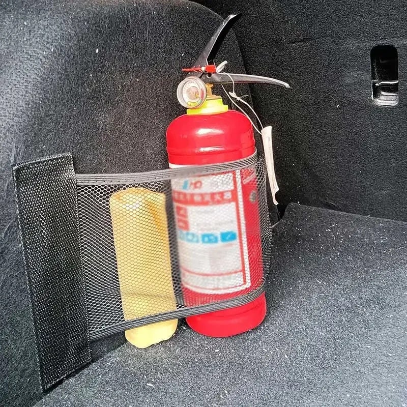 Car Trunk Elastic Storage Net Mesh Fixed Straps Car Organizer Extinguisher Storage Net Bag Seat Back Fixing Bag Auto Accessories - Image 1