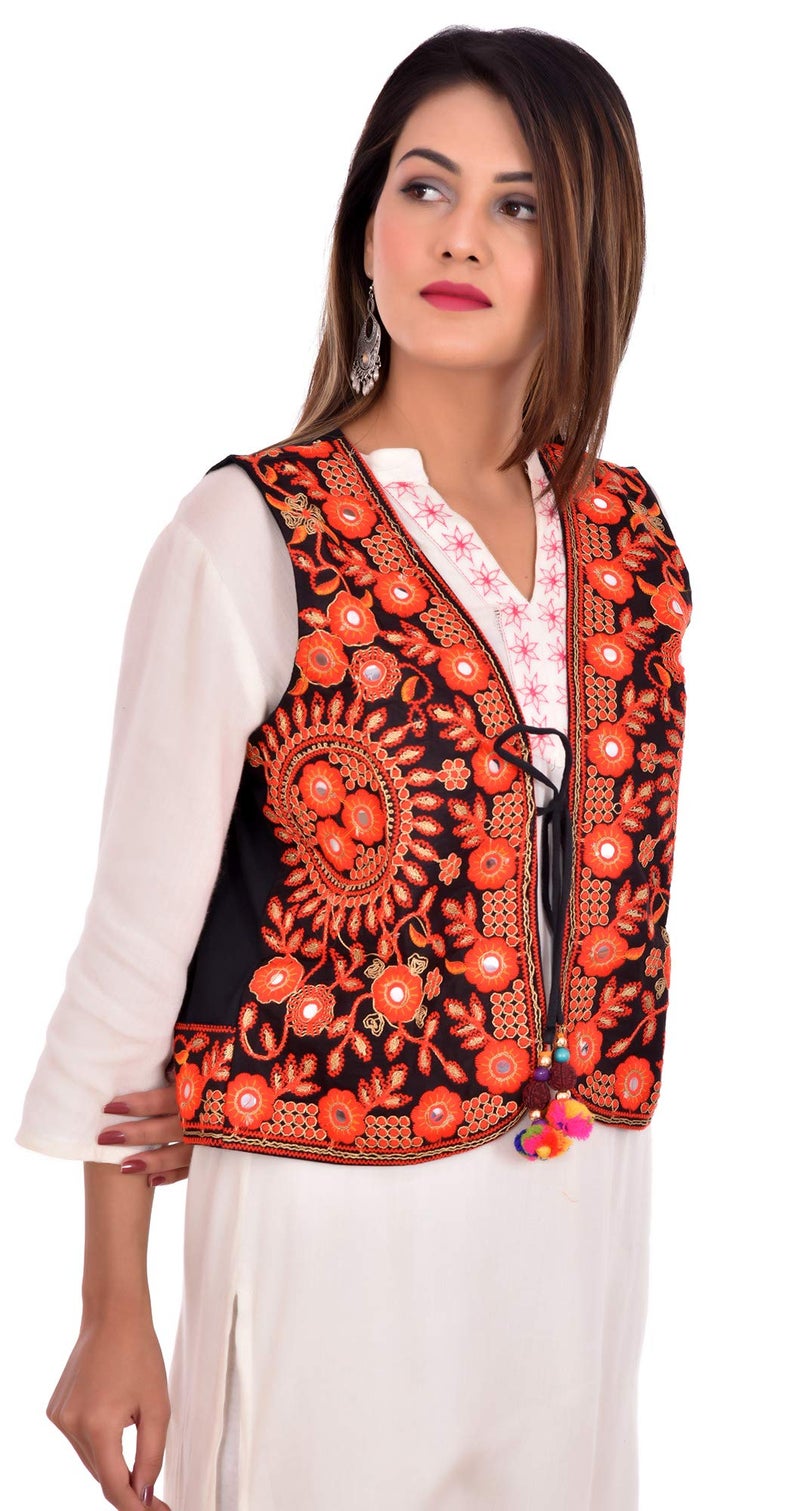 Craft Trade Ethnic Standard Length Jacket For Women Waist Coat Stylish Cotton Handmade Navratri Traditional Rajasthani Embroidered Mirror Work Gujrati Kutchi Koti For Girls-Bust Size 34-38 Inches - Image 4
