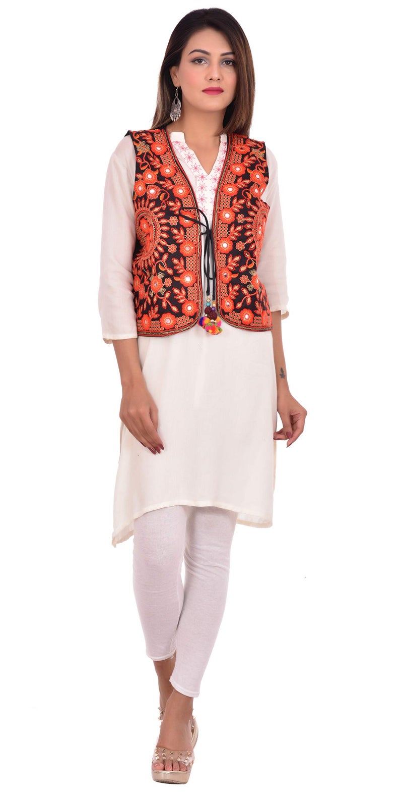 Craft Trade Ethnic Standard Length Jacket For Women Waist Coat Stylish Cotton Handmade Navratri Traditional Rajasthani Embroidered Mirror Work Gujrati Kutchi Koti For Girls-Bust Size 34-38 Inches - Image 1