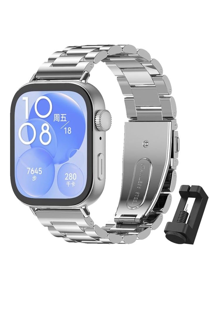 MHM Compatible with Huawei Watch Fit 4 (2025), Adjustable Stainless Steel Replacement Metal Watch Band Classic Style Practical silver - Image 1