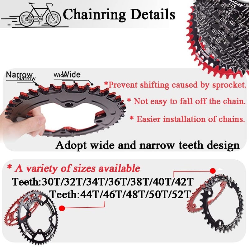 BUCKLOS IXF 104 BCD 30-52T Mountain Bike Crankset -Hollow Integrated MTB 170mm Crank Set- Aluminum Alloy Bike Crankset with Narrow Wide Tooth Chainring Bottom Bracket Bolts (Black/Red) - Image 3