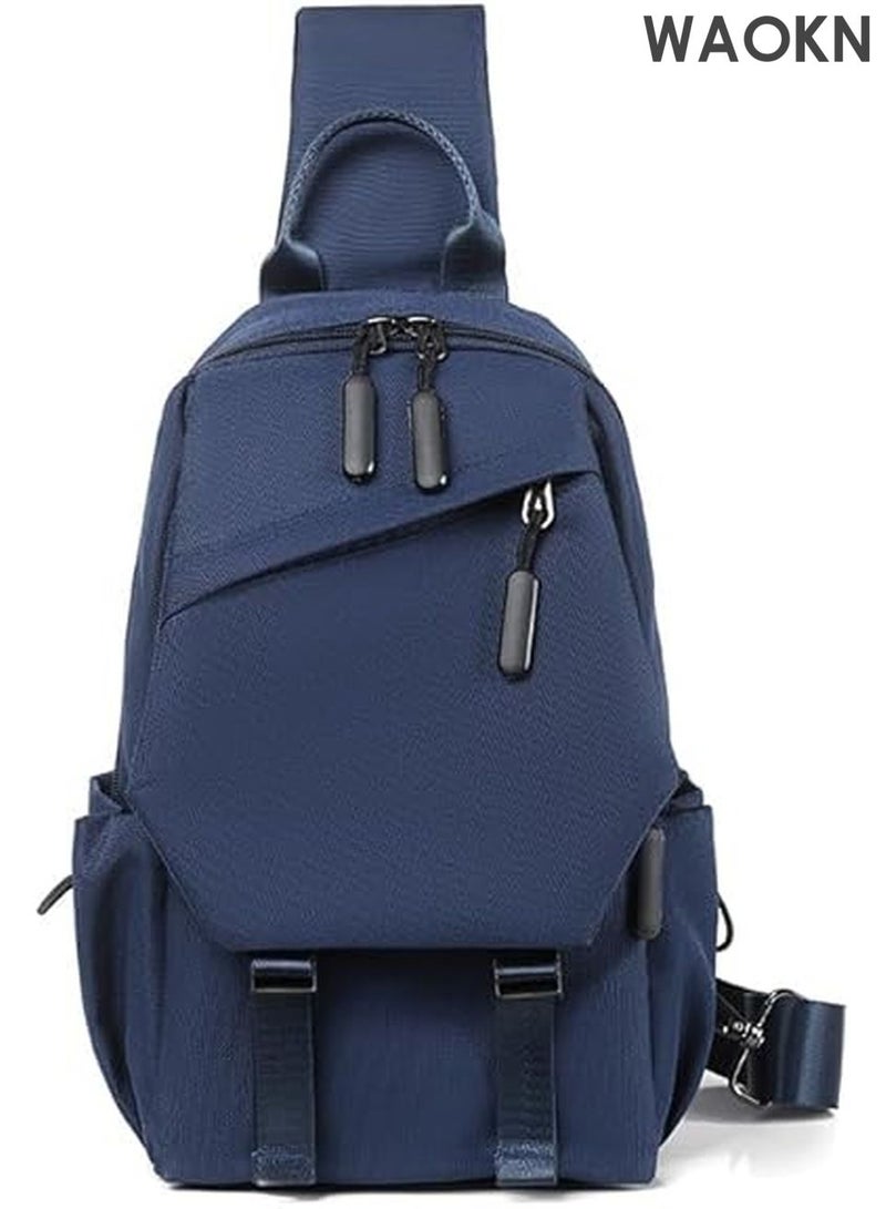 WAOKN Men's Casual Crossbody Sling Bag - Durable Wear-Resistant Shoulder Daypack for Travel, Hiking - Lightweight Tote Bag with Anti-Theft Pocket - Adjustable Strap (Blue) - Image 1