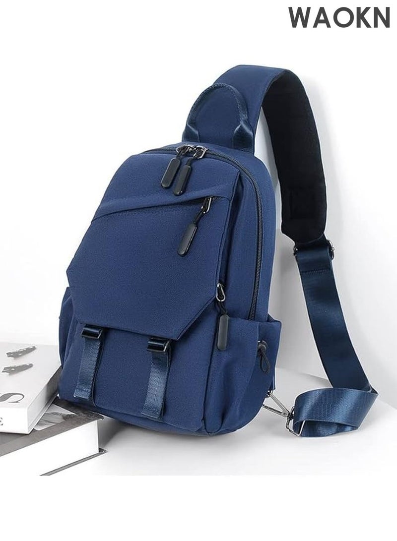 WAOKN Men's Casual Crossbody Sling Bag - Durable Wear-Resistant Shoulder Daypack for Travel, Hiking - Lightweight Tote Bag with Anti-Theft Pocket - Adjustable Strap (Blue) - Image 2