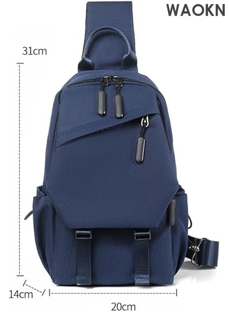 WAOKN Men's Casual Crossbody Sling Bag - Durable Wear-Resistant Shoulder Daypack for Travel, Hiking - Lightweight Tote Bag with Anti-Theft Pocket - Adjustable Strap (Blue) - Image 3