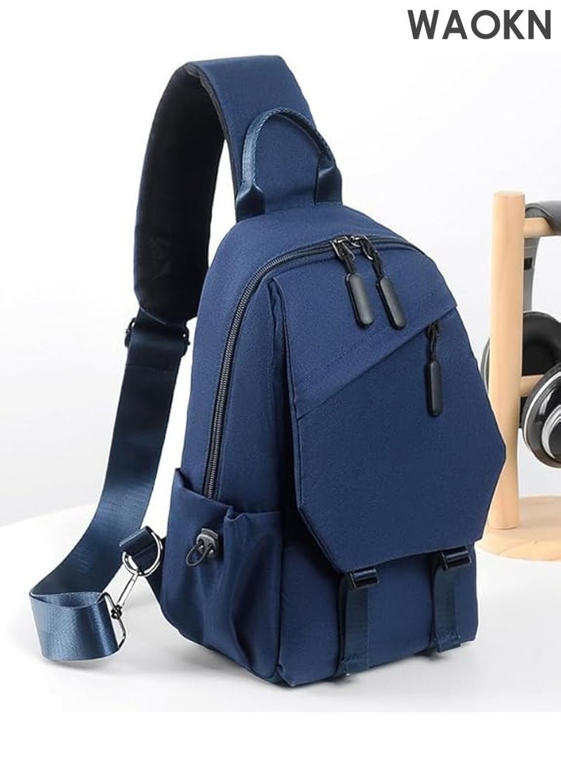 WAOKN Men's Casual Crossbody Sling Bag - Durable Wear-Resistant Shoulder Daypack for Travel, Hiking - Lightweight Tote Bag with Anti-Theft Pocket - Adjustable Strap (Blue) - Image 4