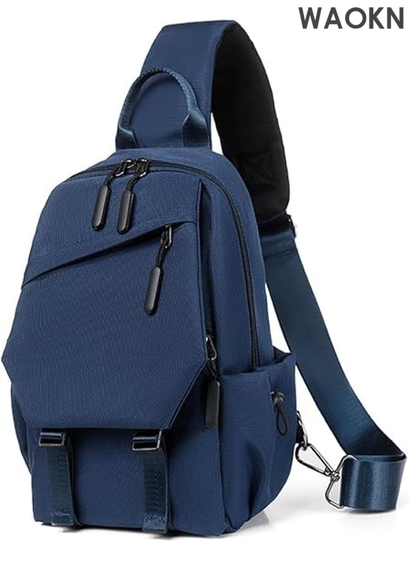 WAOKN Men's Casual Crossbody Sling Bag - Durable Wear-Resistant Shoulder Daypack for Travel, Hiking - Lightweight Tote Bag with Anti-Theft Pocket - Adjustable Strap (Blue) - Image 5