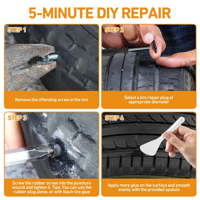MetFun 40 PCS Tire Repair Rubber Nails Kit with 2 Tubes of Black Tire Sealant Glue, 2026 New Screw in Tire Plugs Kit, Fast Self-Service Tire Repair Screws Kit for Car Motorcycle Truck Tractor Puncture Repair - Image 5